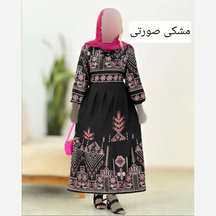 پیراهن ساحلی زنانه چاپی جنس بوگاتی فری سایز تا 46 کمربند دار