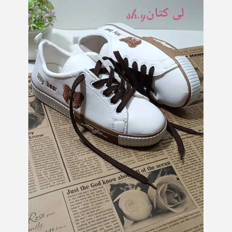 کفش ونس خرسی زنانه جنس لی کتان با لژ 2 سانت و زیره پیپیسی رنگ سفید و مشکی