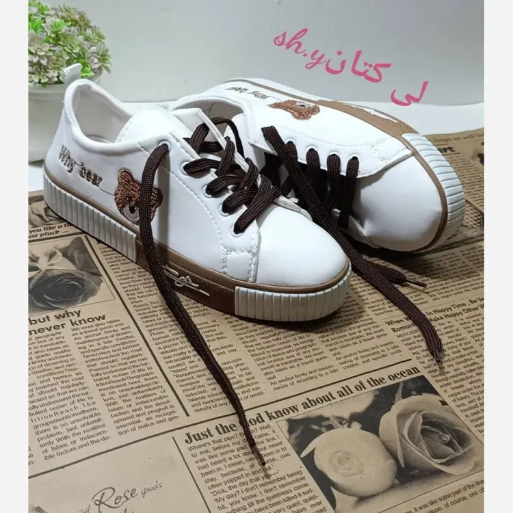 کفش ونس خرسی زنانه جنس لی کتان با لژ 2 سانت و زیره پیپیسی رنگ سفید و مشکی