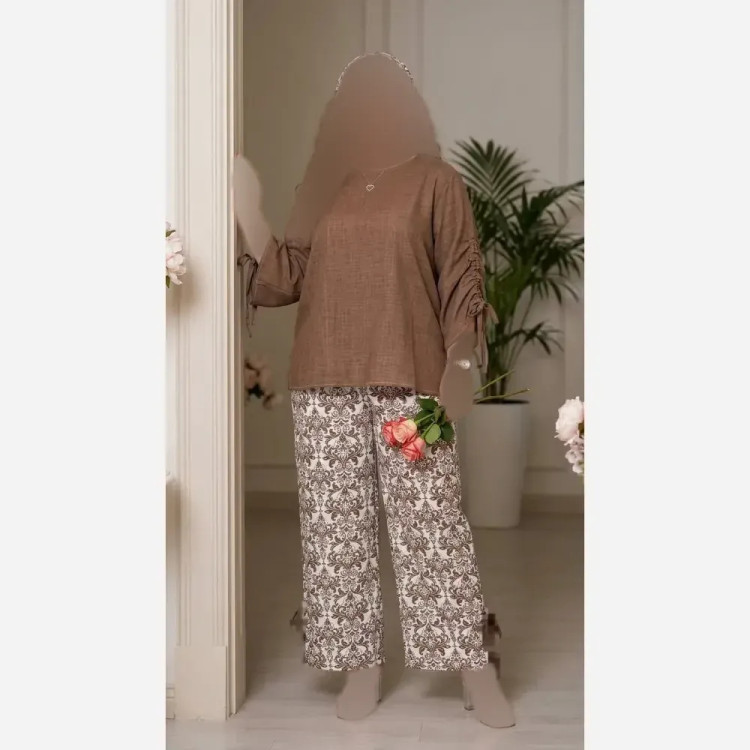 ست شومیز و شلوار زنانه مدل آناهیتا جنس شانتون صوفیا و نخی فری سایز