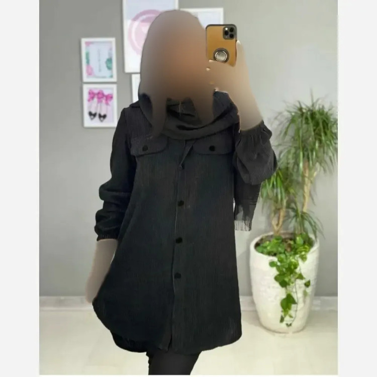 مانتو سامیه مشکی جنس کبریتی بهاره فری سایز 38 تا 46