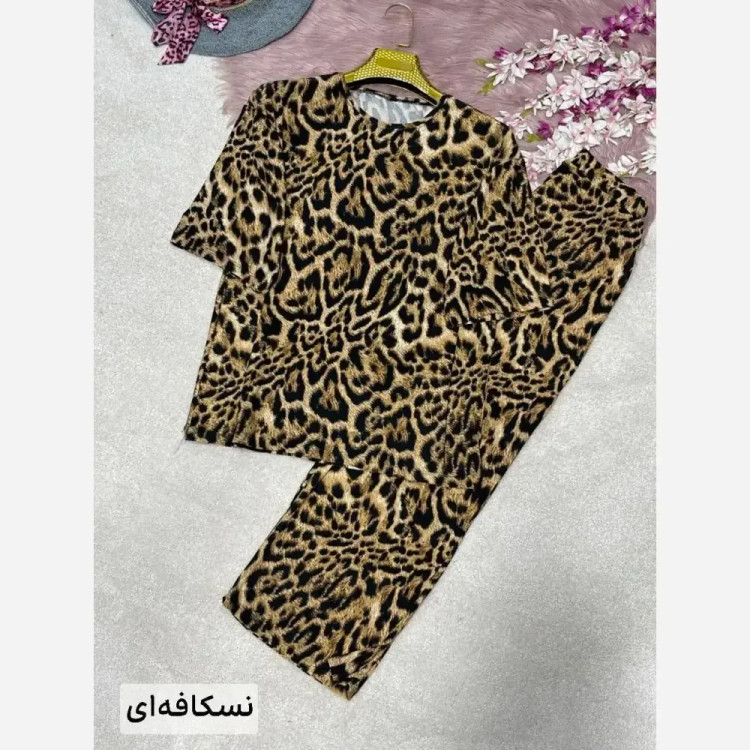 ست تیشرت و شلوار زنانه مدل رزیتا جنس ویسکوز پنبه فول کش سایز 38 تا 46