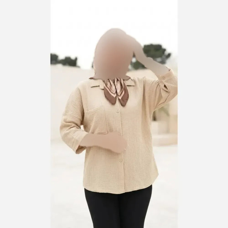شومیز باکسی ینزه پفکی زنانه فری سایز (38-48) کرم سبز آبی روشن