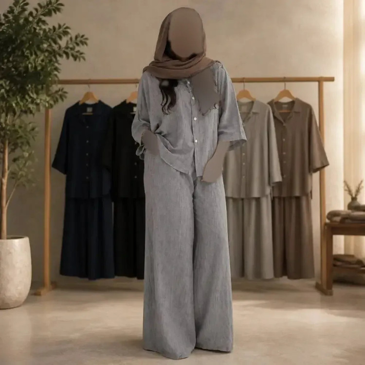 ست شومیز و شلوار زنانه مدل طلا جنس شانتون صوفیا فری سایز قواره دار فول بگ