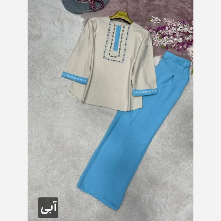 ست شومیز و شلوار گلدوزی لاوین جنس لنین و صوفیا فری سایز 38 تا 46 (3)