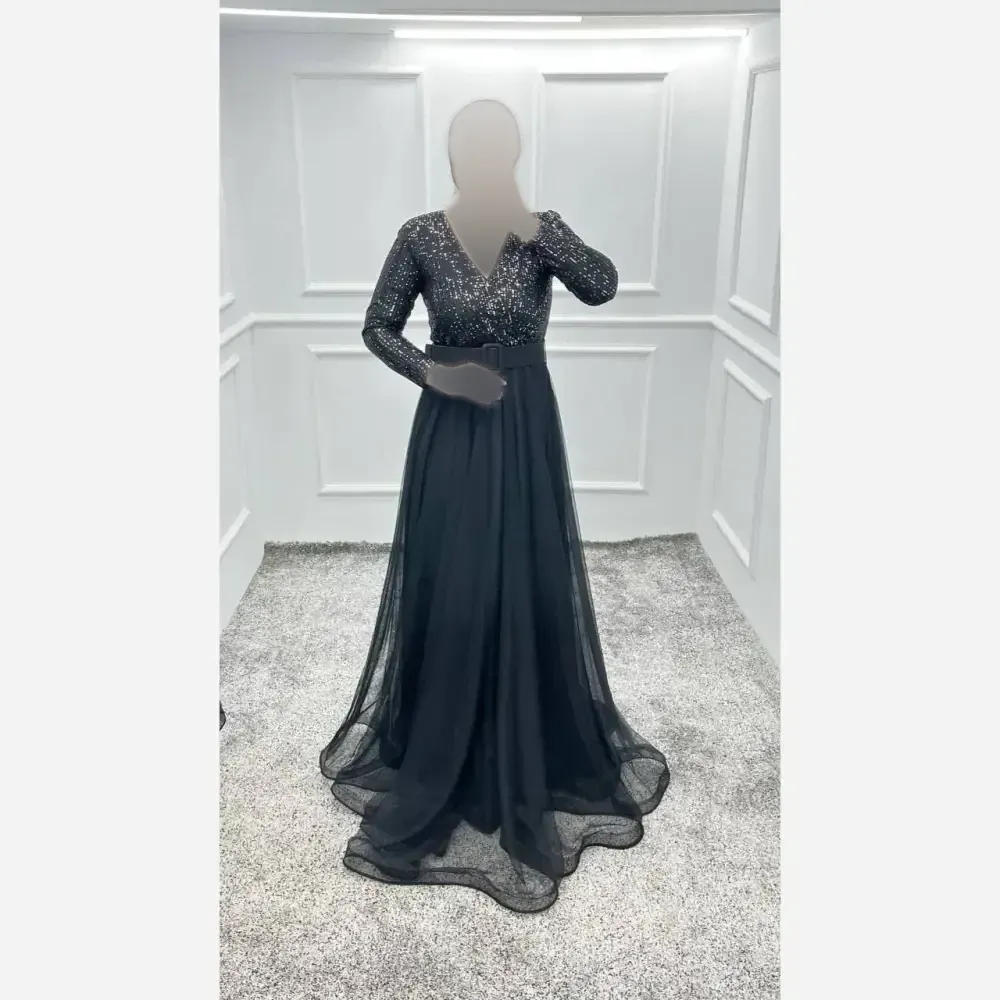 پیراهن ماکسی زنانه سهیلا کد 1 پولک زارا و تور با نوار دبی قد 152
