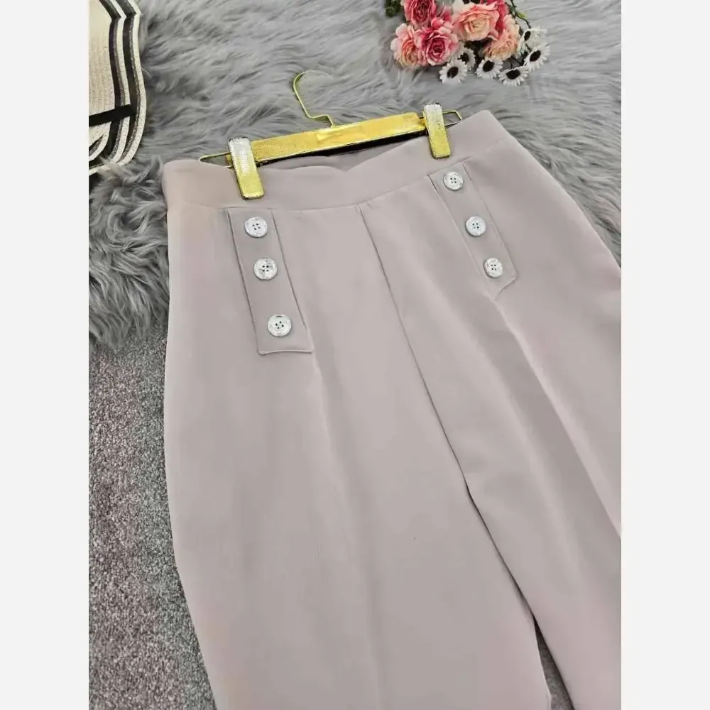 شلوار زنانه دمپا گشاد مازراتی کمر دکمه ای سایز 40 تا 50