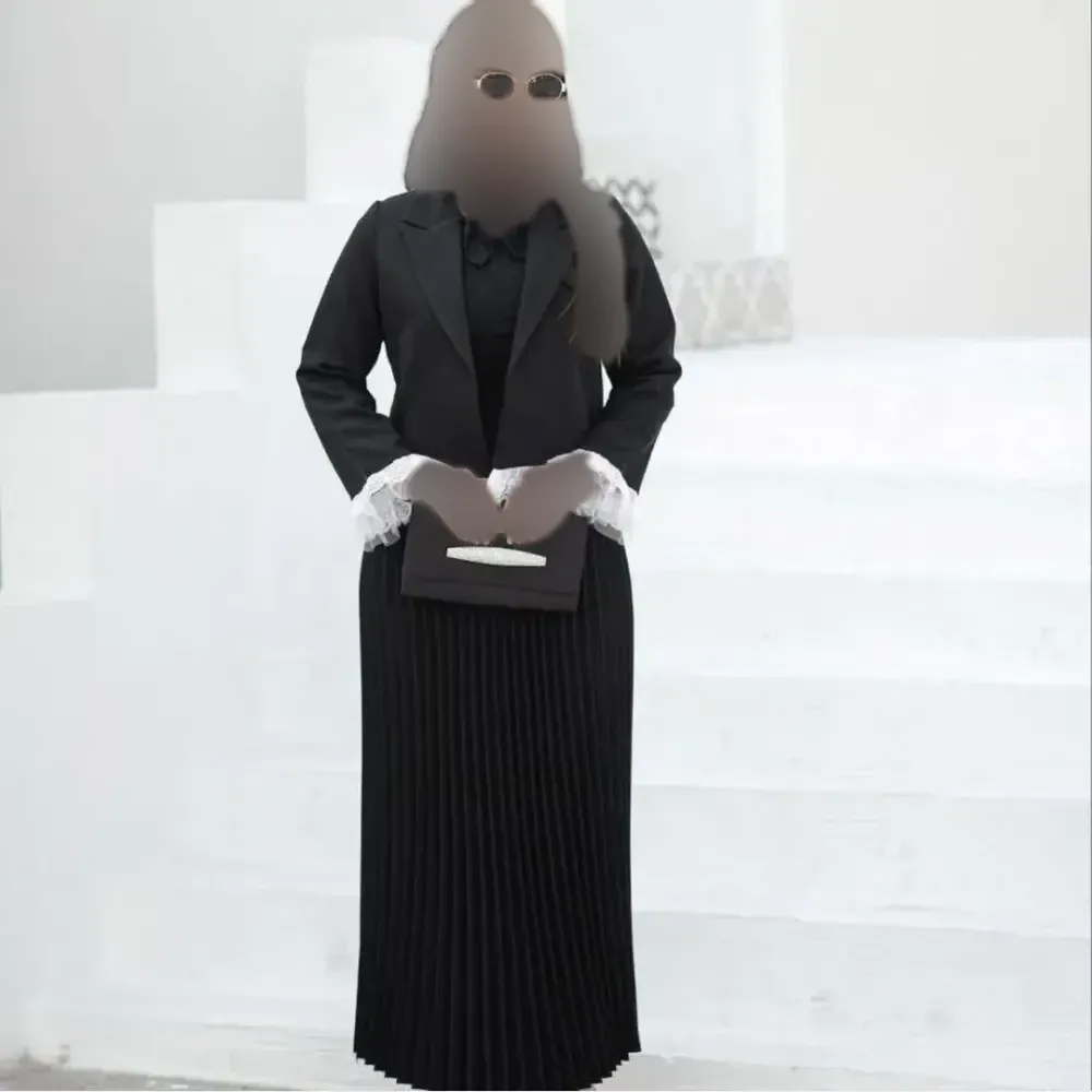 کت دامن زنانه کرپ مازراتی آستین بلند کوتاه دامن پلیسه بلند ژینا