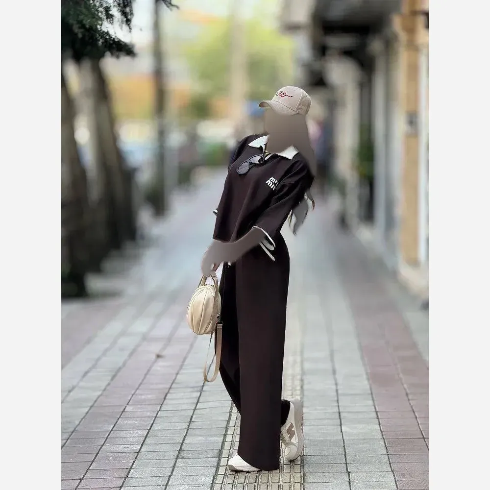 ست تیشرت و شلوار زنانه مدل میو میو جنس مازراتی فری سایز