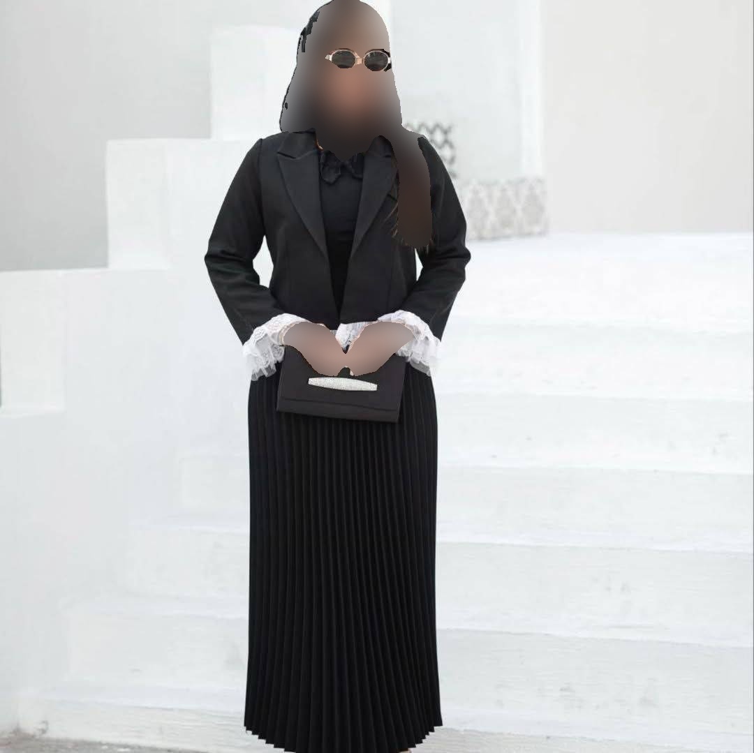 کت زنانه مدل ژینا جنس کرپ مازراتی با کیفیت ، کت کوتاه و آستین بلند ، دامن بلند پلیسه 🧡 سایز 38 تا 44