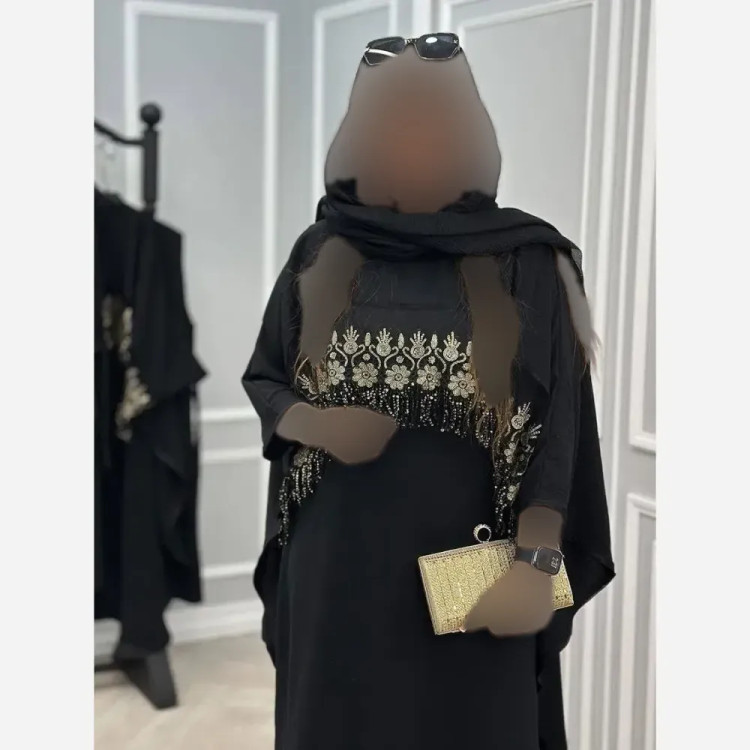 سارافون و رویه زنانه ابروبادی مشکی خرج کار گیپور پولک دوزی فری سایز