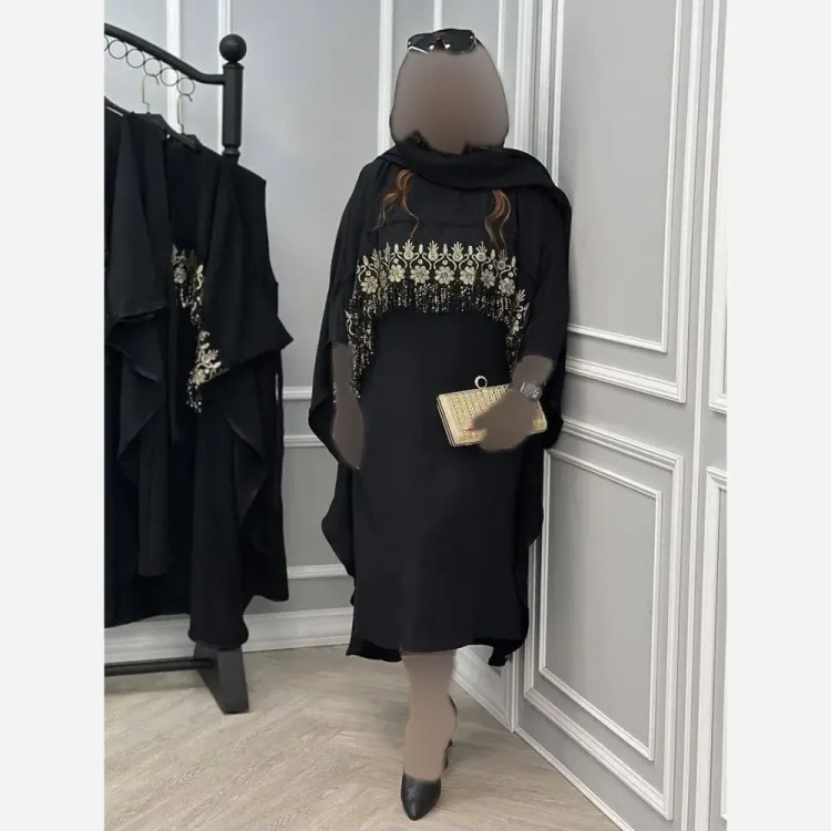 سارافون و رویه زنانه ابروبادی مشکی خرج کار گیپور پولک دوزی فری سایز