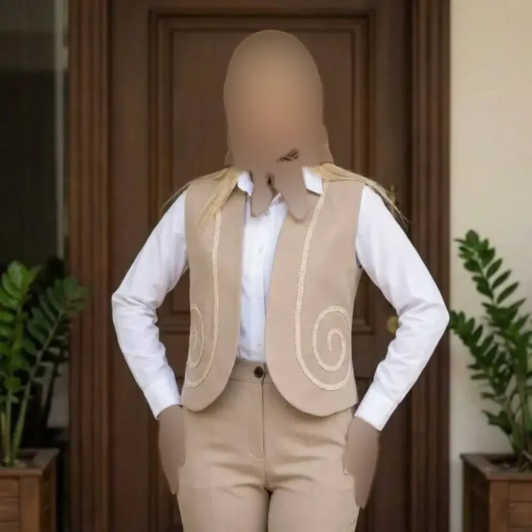 ست جلیقه و شلوار زنانه مازراتی دورو کجراه وارداتی خرجکار مکرومه بافی