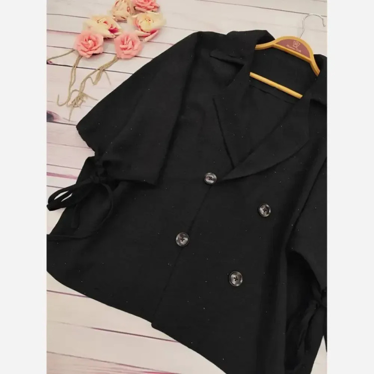 پانچ کتی زنانه مدل پریسا جنس شانتون کنفی نگیندار رنگ مشکی فری سایز تا 54 (2)