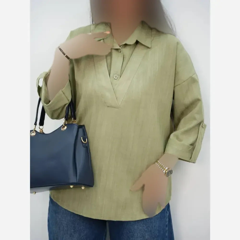 شومیز زنانه یقه هفت مدل تلما جنس شانتون فری سایز 38 تا 46 (2)
