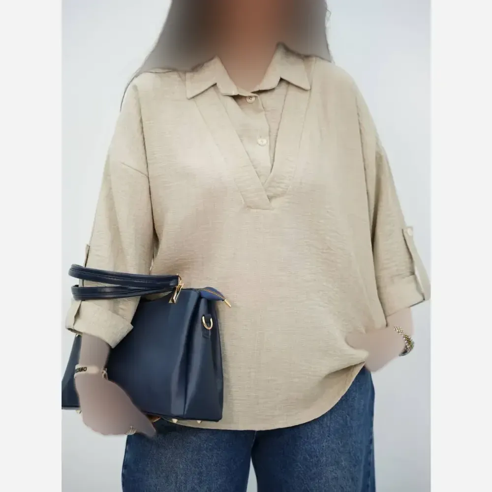 شومیز زنانه یقه هفت مدل تلما جنس شانتون فری سایز 38 تا 46 (2)