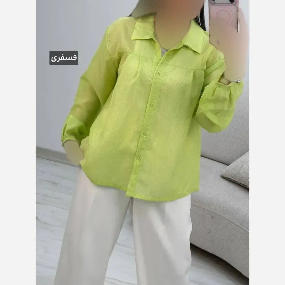 شومیز زنانه نگینی مدل مهتا جنس شیشه ای فری سایز 38 تا 46