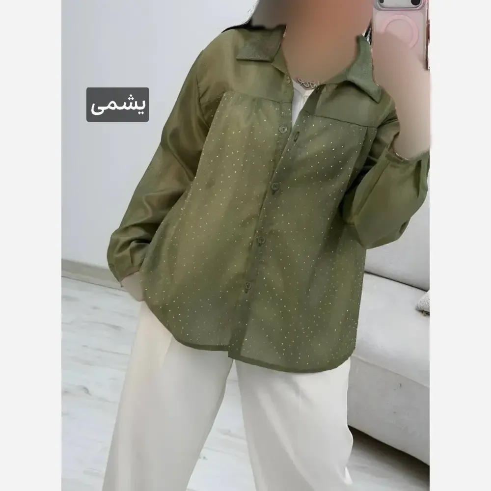 شومیز زنانه نگینی مدل مهتا جنس شیشه ای فری سایز 38 تا 46