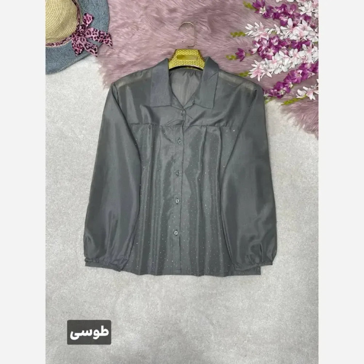 شومیز زنانه نگینی مدل مهتا جنس شیشه ای فری سایز 38 تا 46