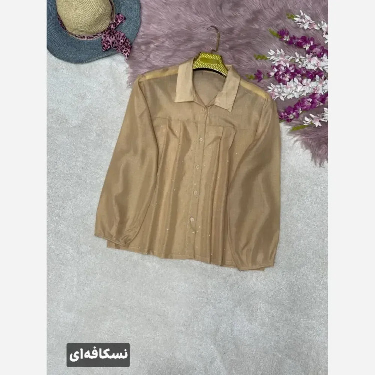شومیز زنانه نگینی مدل مهتا جنس شیشه ای فری سایز 38 تا 46