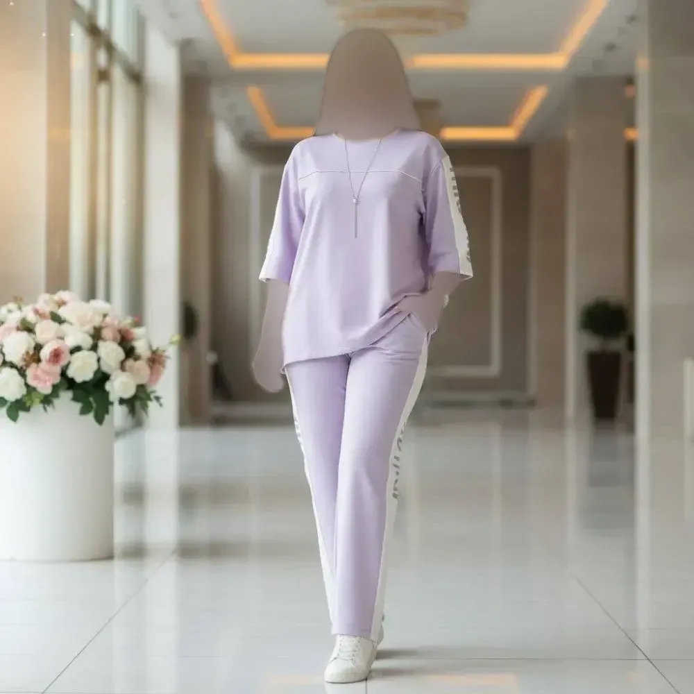 ست تیشرت و شلوار زنانه جنس گلکسی پنبه درجه یک فری سایز