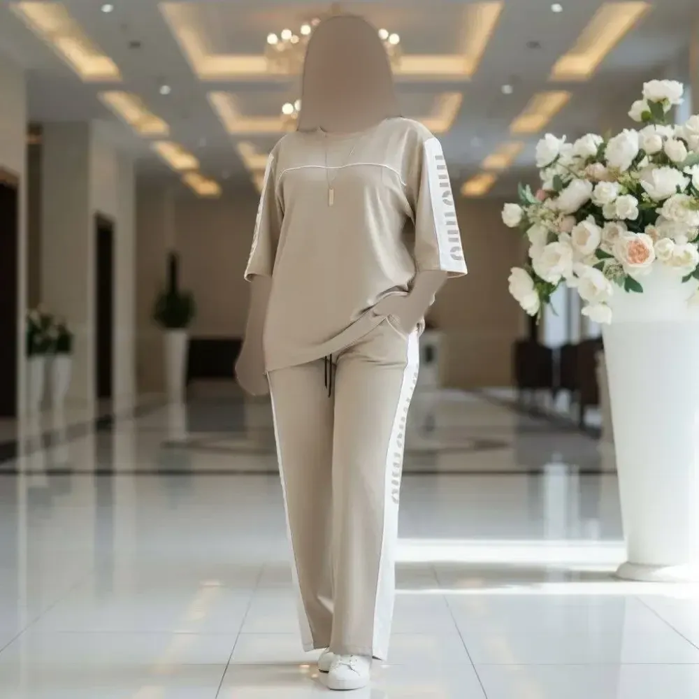 ست تیشرت و شلوار زنانه جنس گلکسی پنبه درجه یک فری سایز