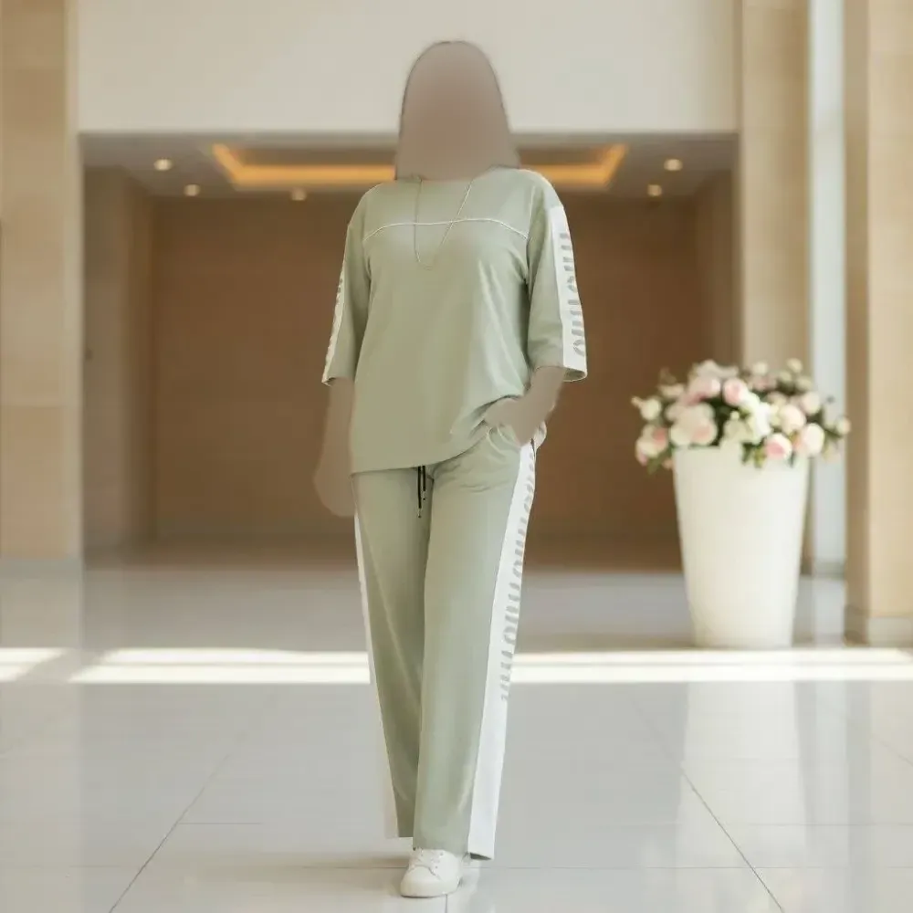 ست تیشرت و شلوار زنانه جنس گلکسی پنبه درجه یک فری سایز