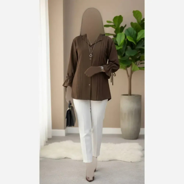 مانتو داکرون آستین شیپوری بنددار چهار پیله زنانه