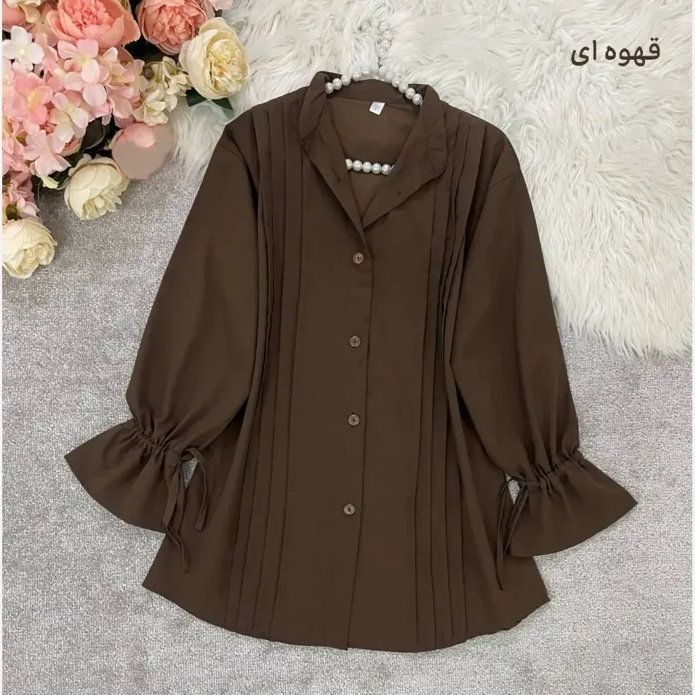 مانتو داکرون آستین شیپوری بنددار چهار پیله زنانه