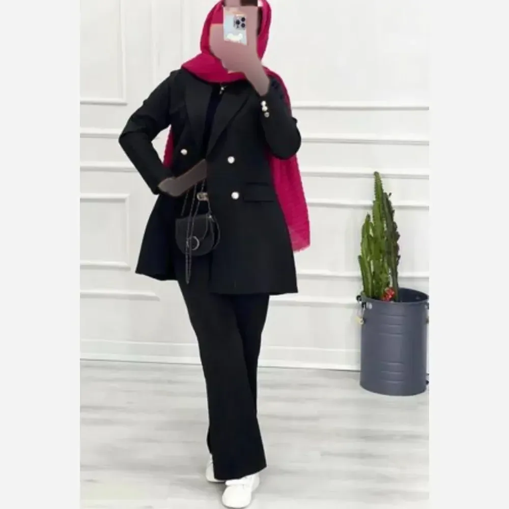 کت شلوار زنانه مدل نگین جنس کرپ مازراتی دمپا گشاد