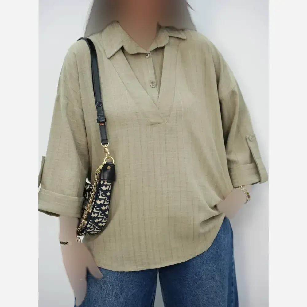 شومیز زنانه یقه هفت مدل تلما جنس شانتون فری سایز 38 تا 46
