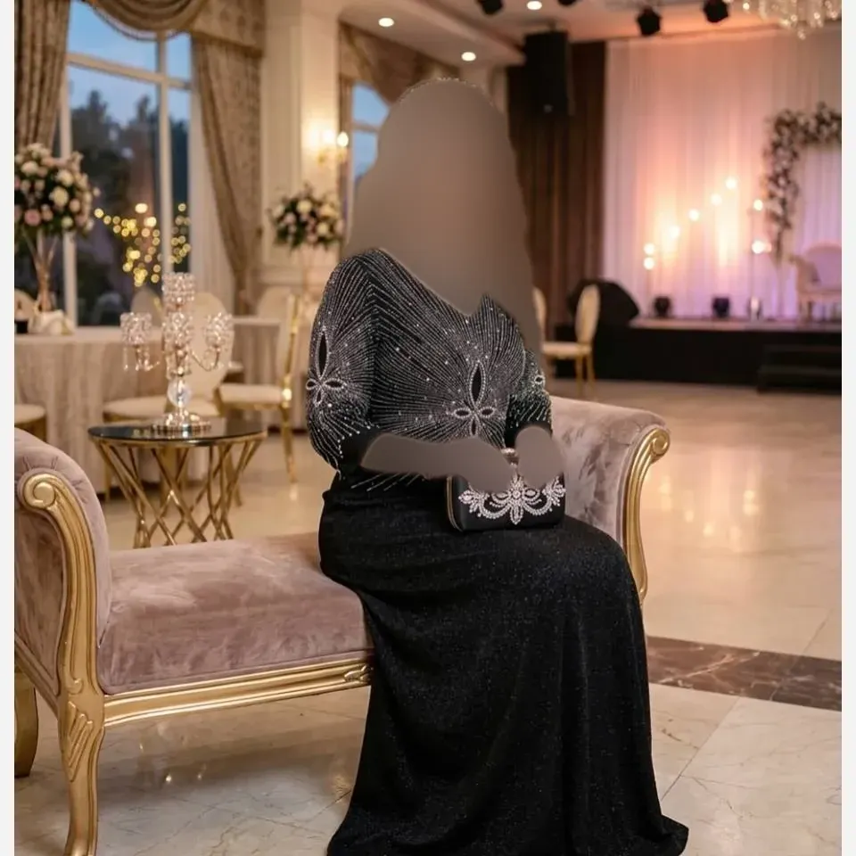 پیراهن ماکسی مجلسی زنانه بیگ سایز مدل نفس کرپ لمه مشکی سایز بزرگ