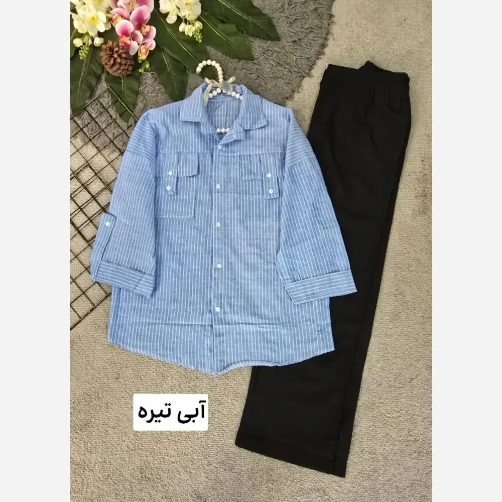 شومیز زنانه نخی راه راه مدل جیب صلیبی فری سایز خنک و سبک