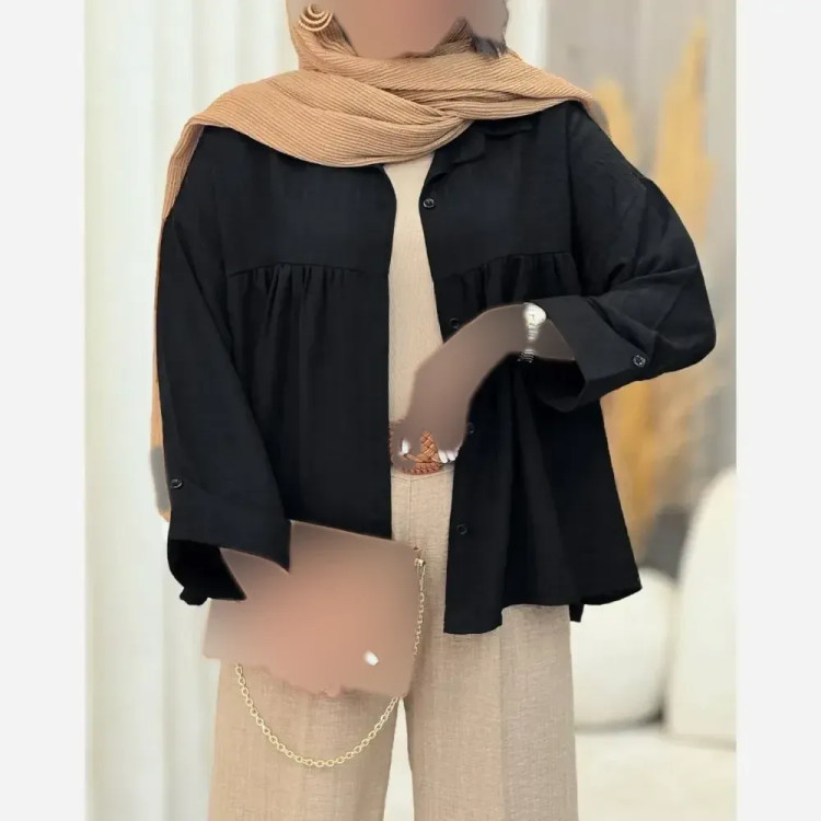 شومیز زنانه جلو چین جنس شانتون ژاکارد سایز بزرگ فری سایز 38 تا 50