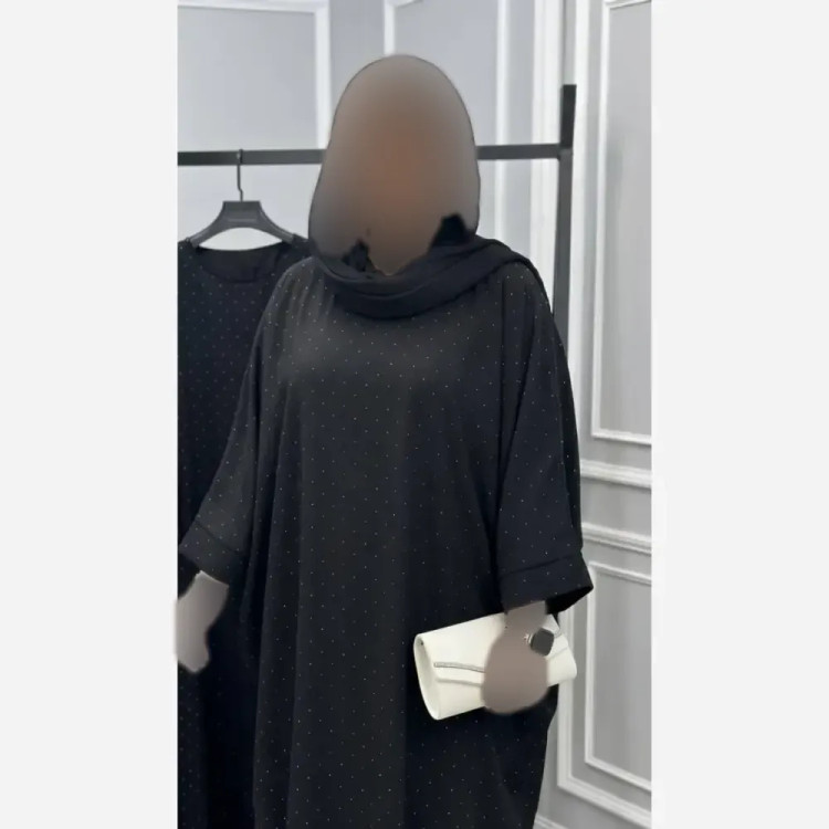 عبای زنانه مجلسی مدل نگیندار جنس الیزه رنگ مشکی فری سایز