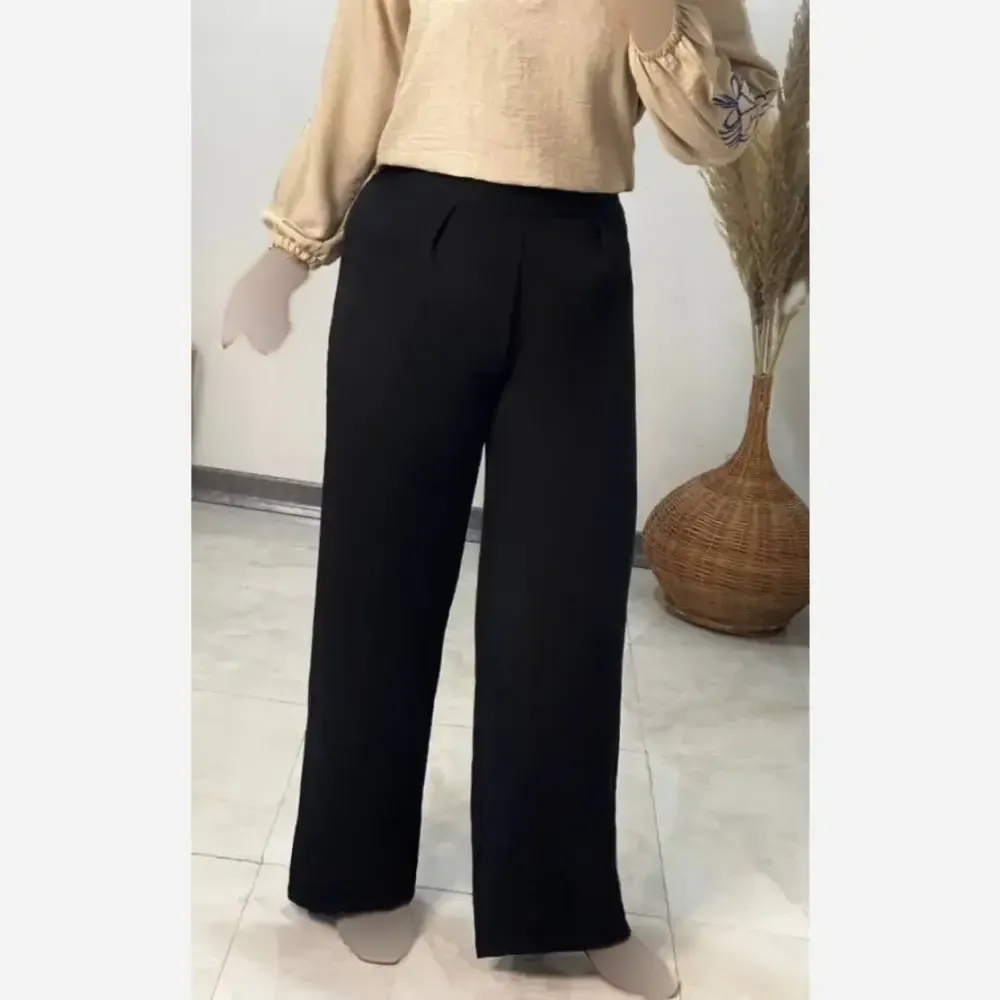 شلوار بگ زنانه پارچه مازراتی مشکی قد 100 سایز L تا 2XL