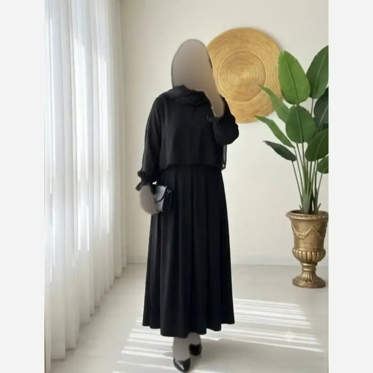 عبا دوتیکه مروارید دوزی شده زنانه جنس الیزه فری سایز مناسب 38 تا 50