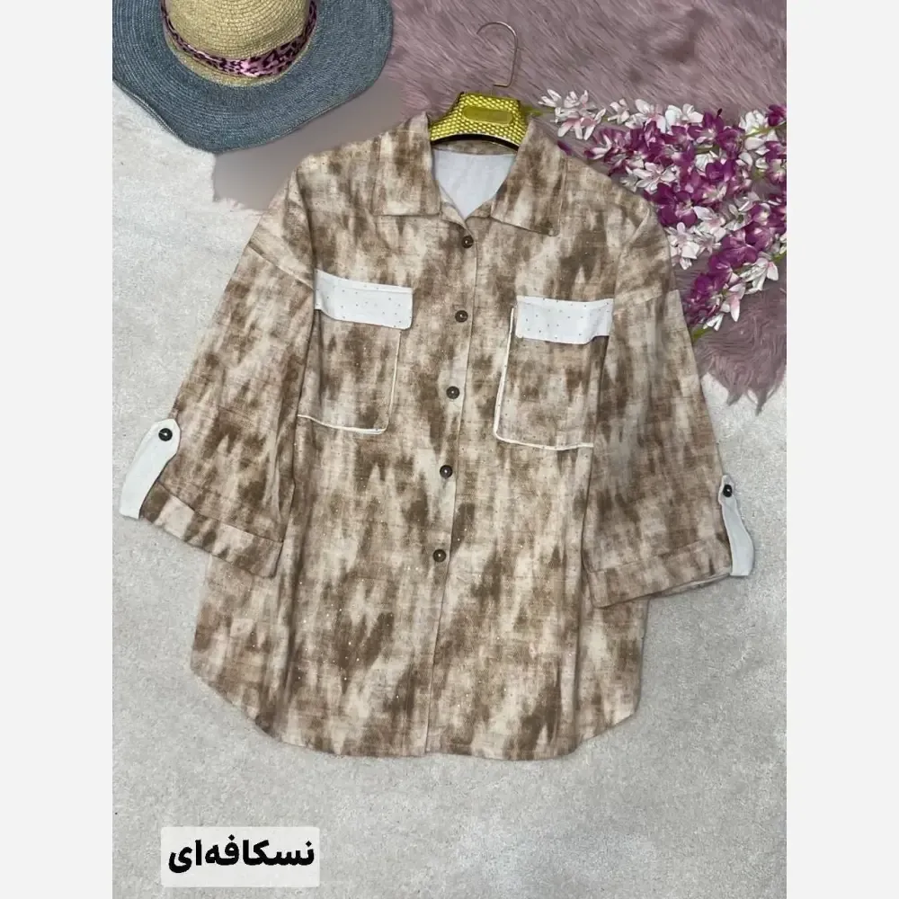 شومیز زنانه لنین نگینکوبی شده طرح آبرنگی مدل مونیکا فری سایز 38 تا 48