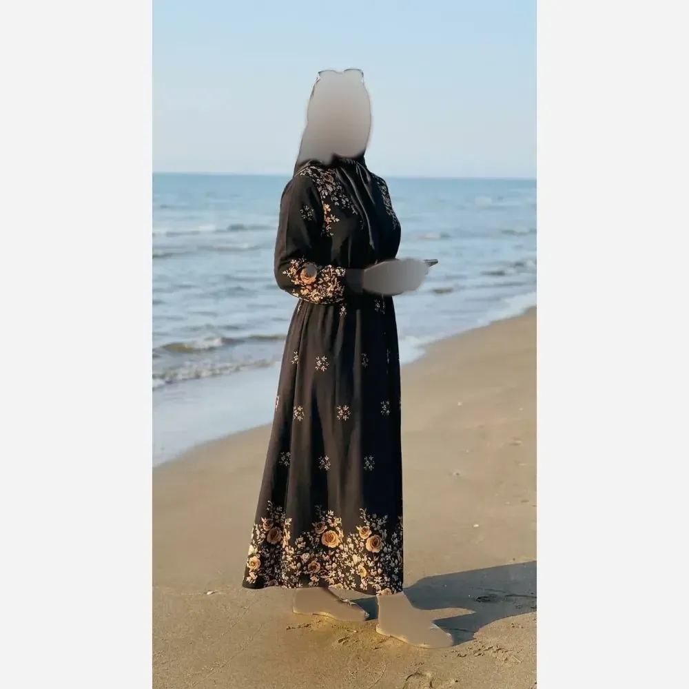 پیراهن زنانه یقه چین گلشیفته جنس سوپرسافت فری سایز بلند کلوش
