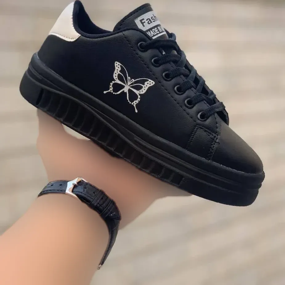 کفش ونس زنانه طرح پروانه زیره پلیمر رنگ مشکی و سفید سایز 37 و 38 (2)
