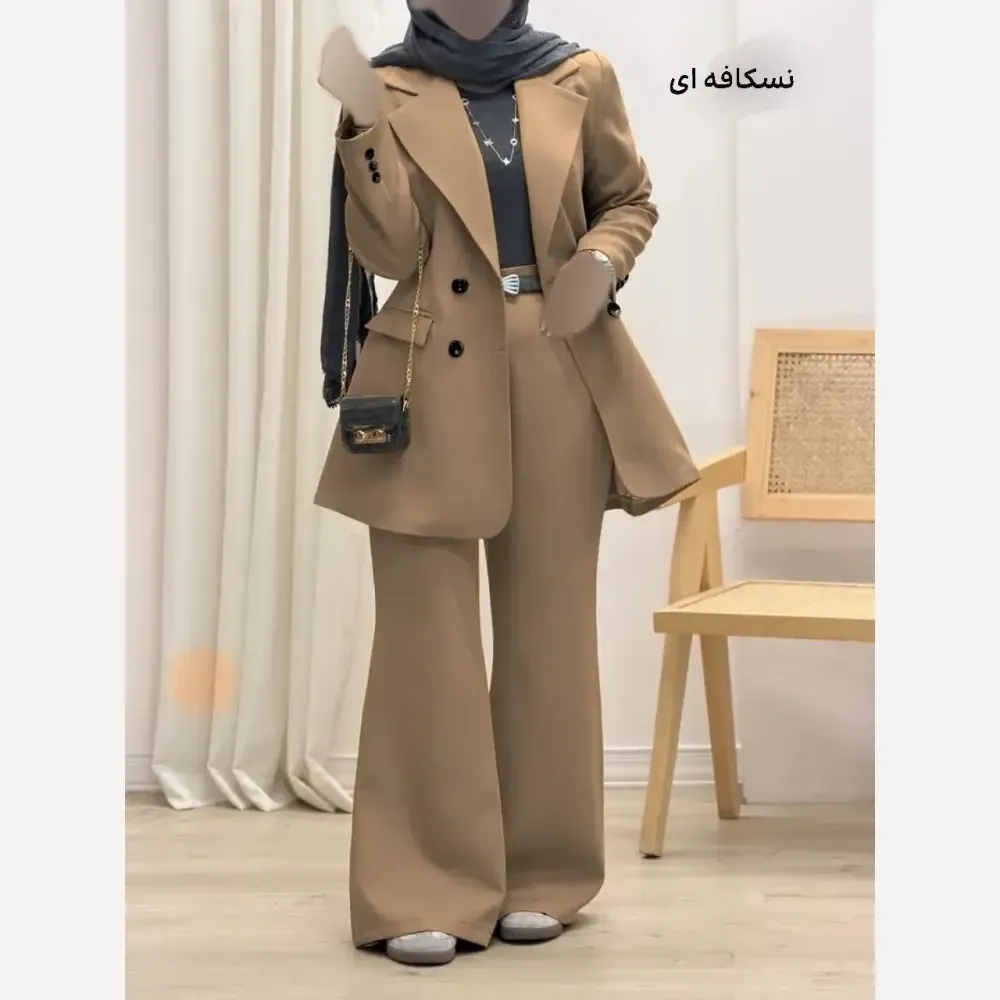 کت شلوار زنانه مدل ساغر جنس کرپ مازراتی کجراه سایز 40 تا 50