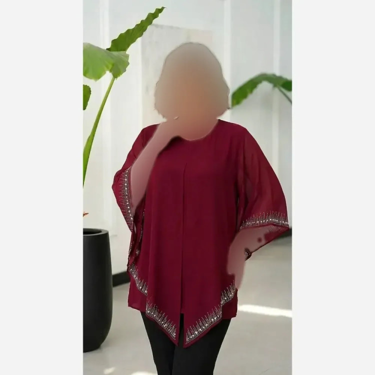 شومیز زنانه مدل لیندا سایز بزرگ 42 تا 54 جنس کرپ حریر و بوگاتی کشی نگیندار