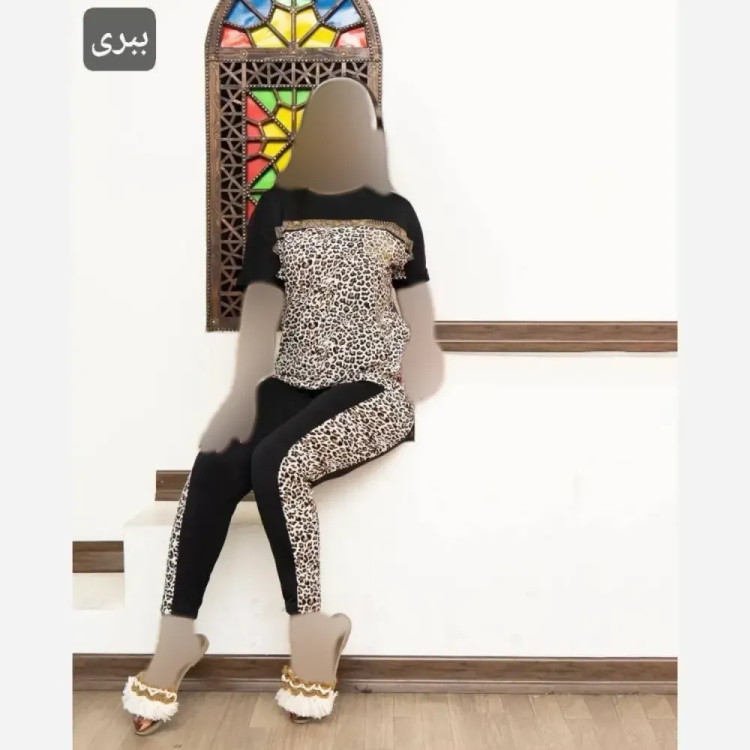 ست تیشرت و شلوار زنانه مدل زویا جنس فلامنت الیزه فول کش نگیندار فری سایز
