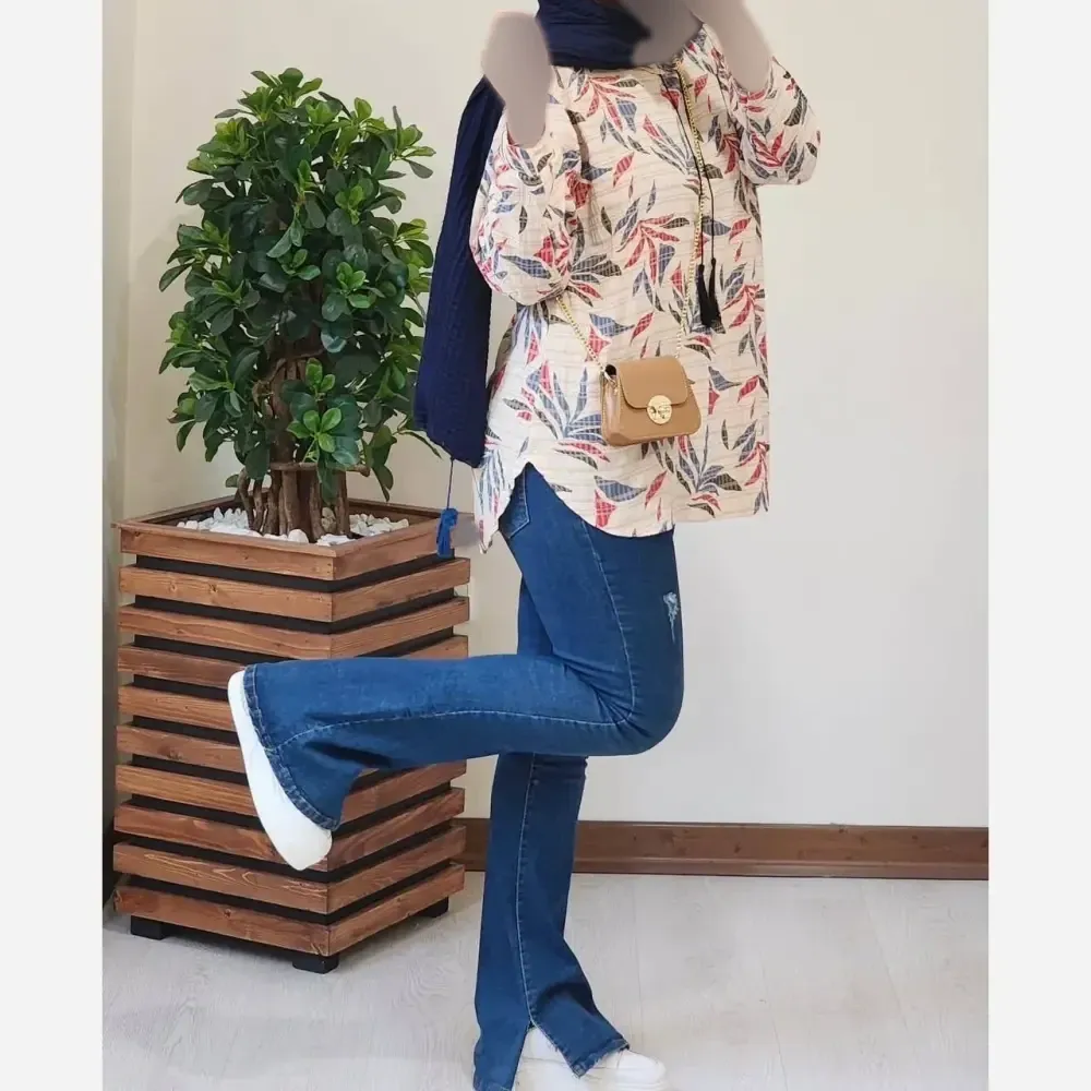 تونیک زنانه مدل کامیشا جنس کاملس فری سایز رنگ آبی خاکی و سبز خاکی