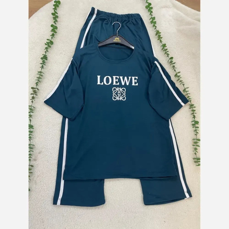 ست تیشرت و شلوار زنانه طرح LOEWE جنس سوپر اسپان فول کش فری سایز (2)
