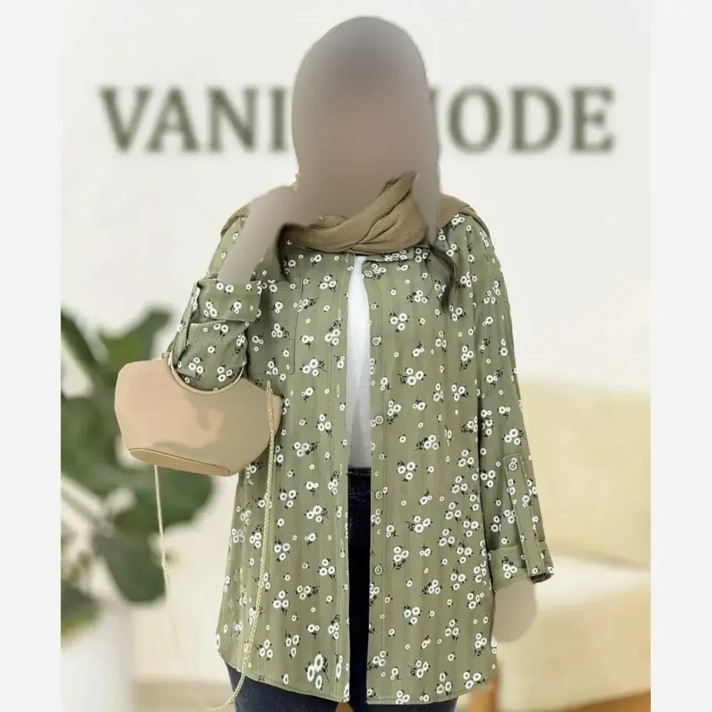 تونیک مانتویی زنانه مدل تاج گل جنس کراش رنگ خاکی فری سایز