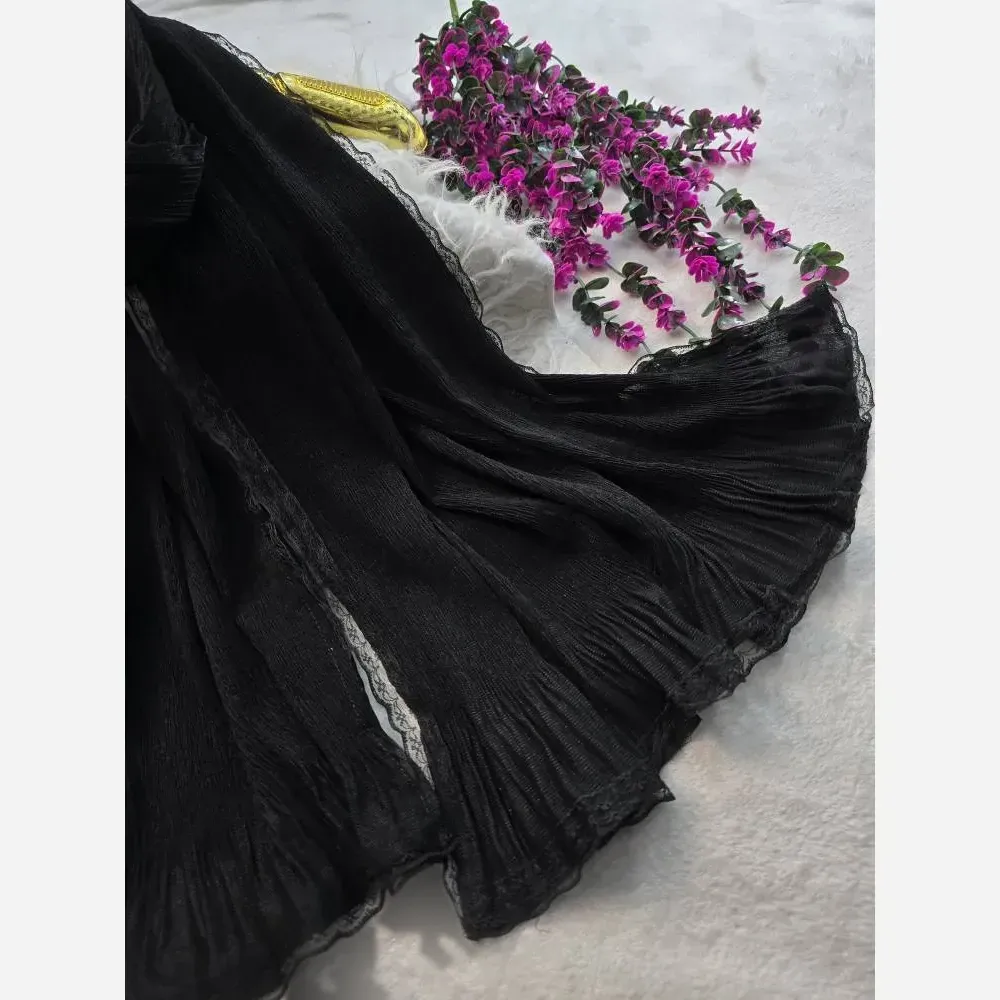 شال مجلسی زنانه طرح درختی دور دانتلی و لب نگین دار سایز 70 در 180 سانتی متر