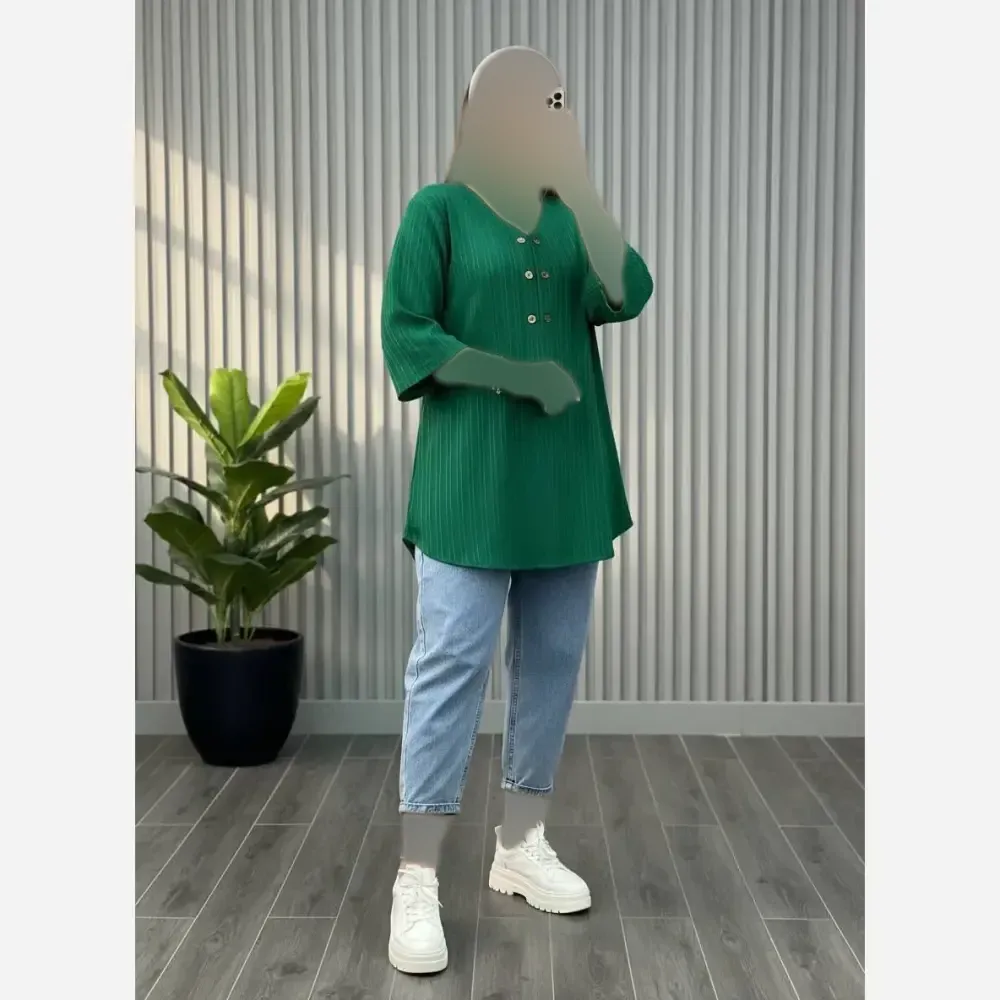 شومیز زنانه جلو دکمه دار جنس ایوا درجه یک فری سایز