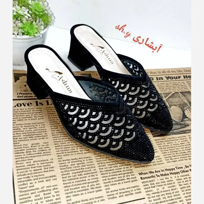 کفش مجلسی زنانه نگین کوب مدل تارا پاشنه 5 سانت با زیره دافوس