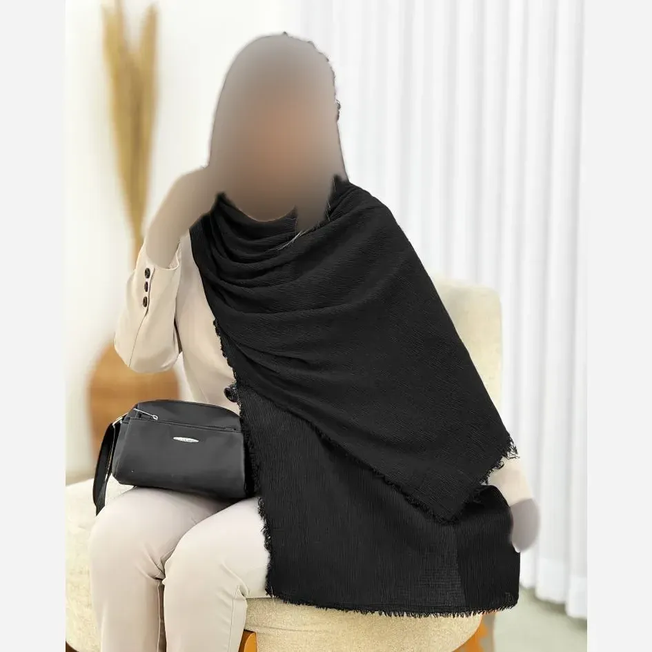 شال پلیسه لمه دار دور ریش زنانه ابعاد 75 در 175 سانتی متر